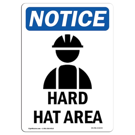 Signmission OSHA Notice Sign, Hard Hat Area With Symbol, 14in X 10in Decal, 10" W, 14" H, Portrait OS-NS-D-1014-V-13239